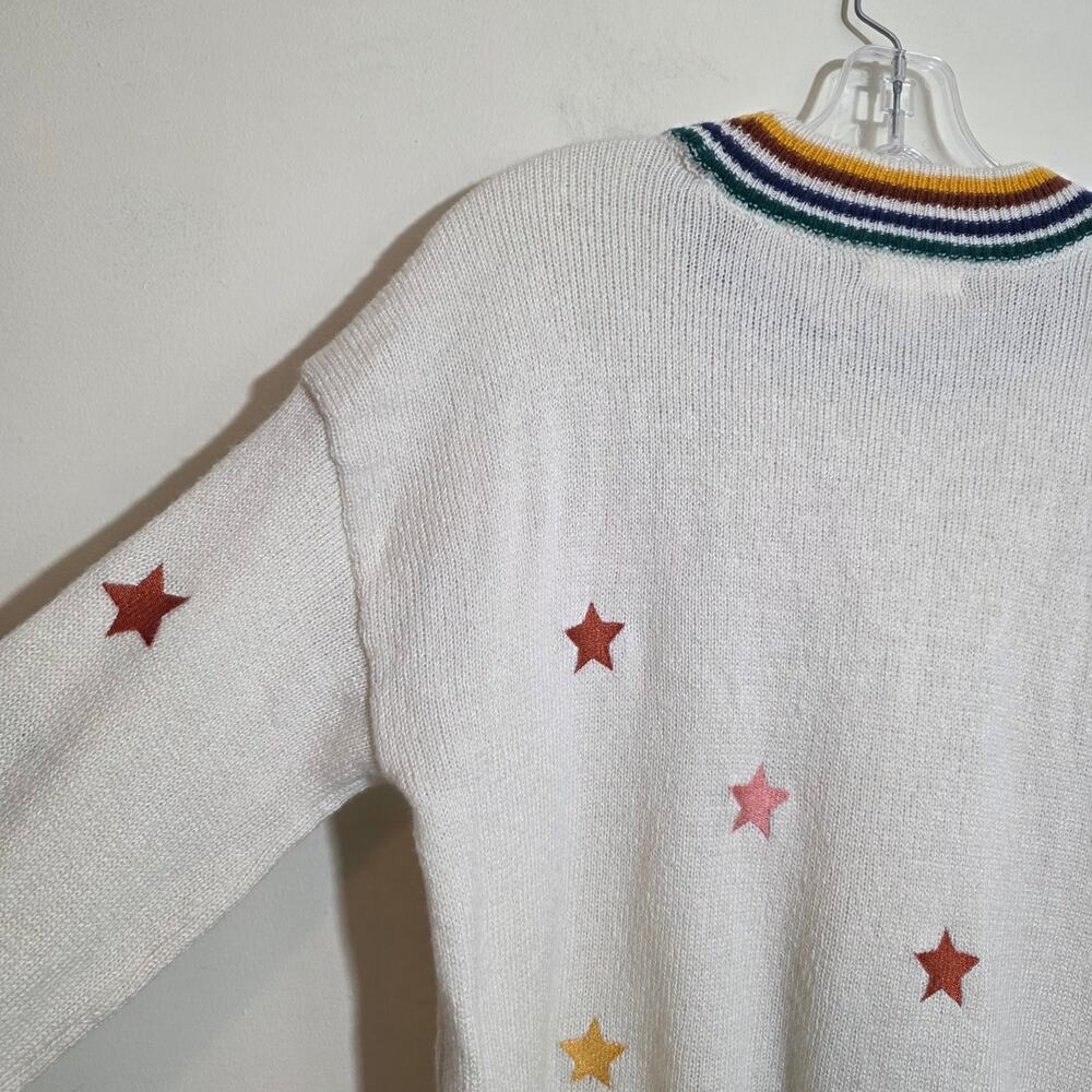 Maurices embroidered Star rainbow trim crewneck knit sweater woman's size small - Picture 9 of 14